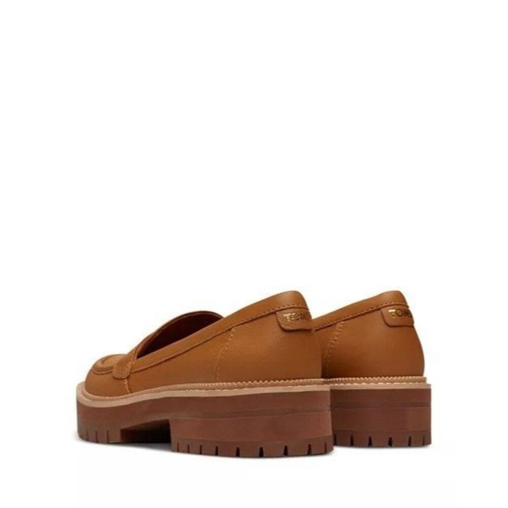 TOMS Cara Slip On Lug Platform Penny Loafers Flats Leather Camel Brown Size 9.5 - Picture 6 of 14